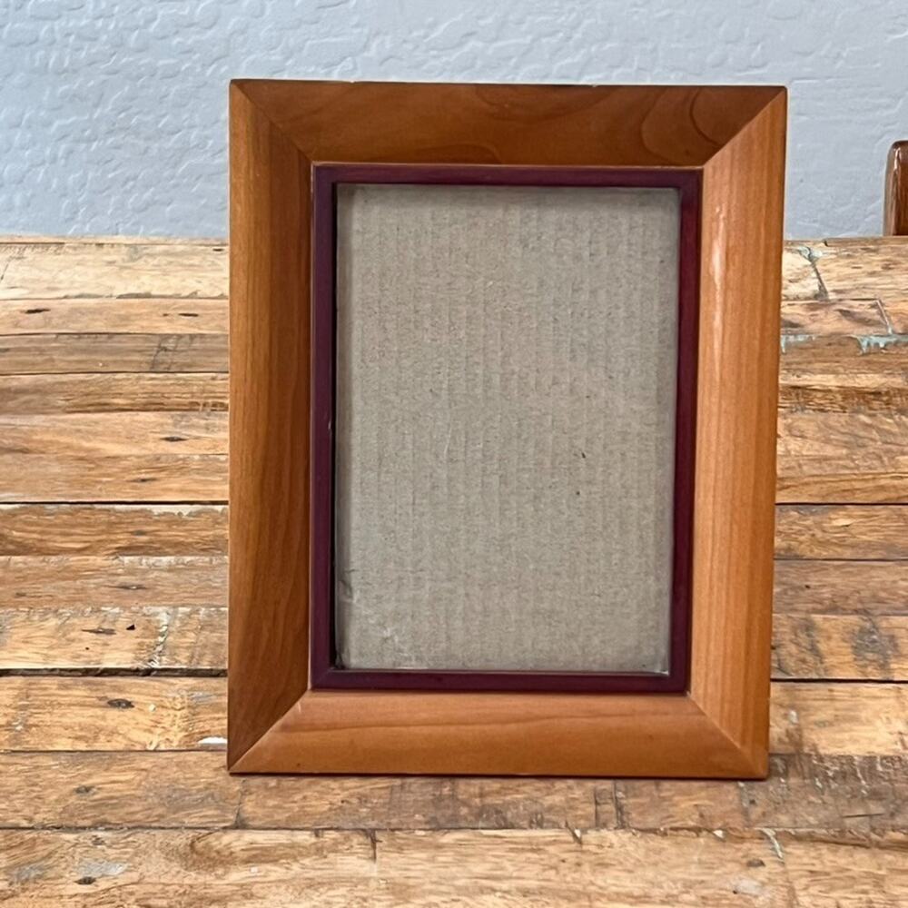 Mid-Century Modern Style Wooden Picture Frame 6.5x4.5 Red Trim Border
